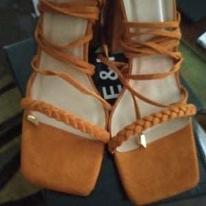 SheIn Orange/Rust Block Lace-up Back Chunky Heels